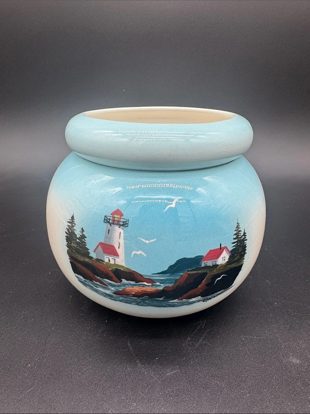 Hand-Painted Lighthouse Ceramic Self Watering Pot Planter Costal Lighthouse
